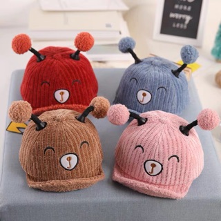 Mũ len tròn 2 tai lục lạc cho bé