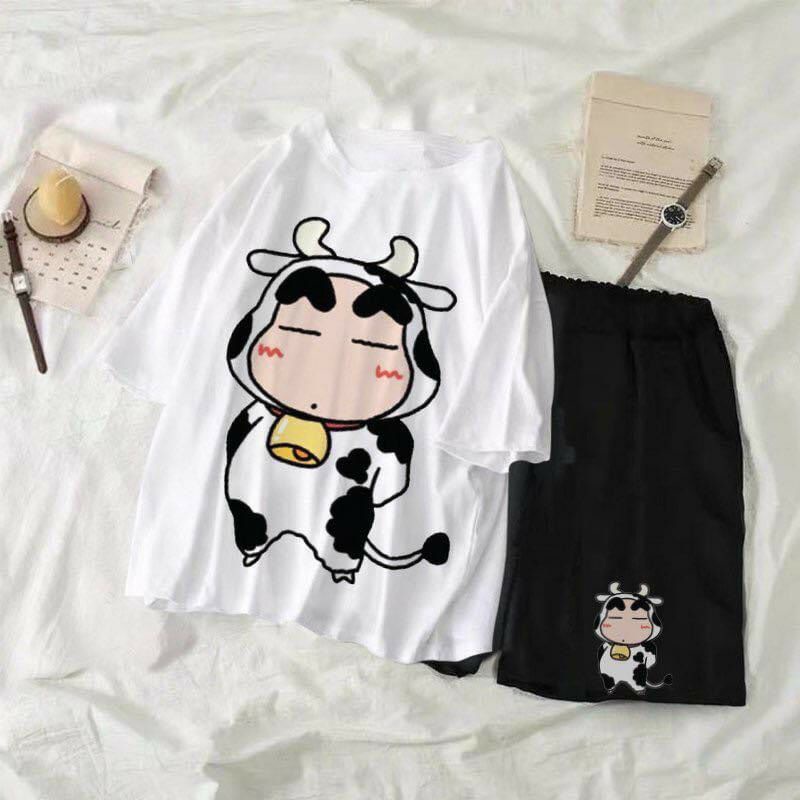 SÉT Đồ bộ  Áo Bò Sữa Milk + quần short ;  set áo thun tay lỡ kèm quần đùi Unisex phong cách Ullzzang Hàn Quốc