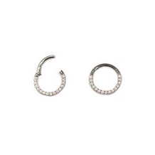 khuyên bật khấc vành đá opal cá tính - khuyên thép ko gỉ