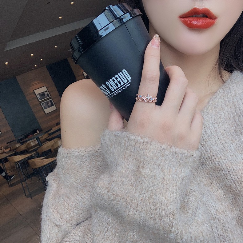 Nhẫn nữ đính đá hình hoa, trái tim 12950 cho nữ dễ thương phong cách Hàn Quốc mẫu 21-23