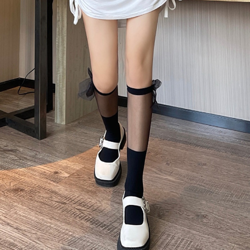 Vớ Lưới Cao Qua Gối Phối Ruy Băng Họa Tiết Kẻ Sọc Ngọt Ngào Phong Cách Lolita Nhật Bản Cho Nữ