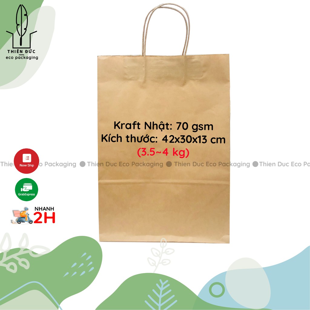 Combo 20 TÚI GIẤY XI MĂNG 42x30x13 cm KRAFT NHẬT CÓ QUAI DÙNG ĐỰNG QUẦN ÁO, QUÀ, THỰC PHẨM…