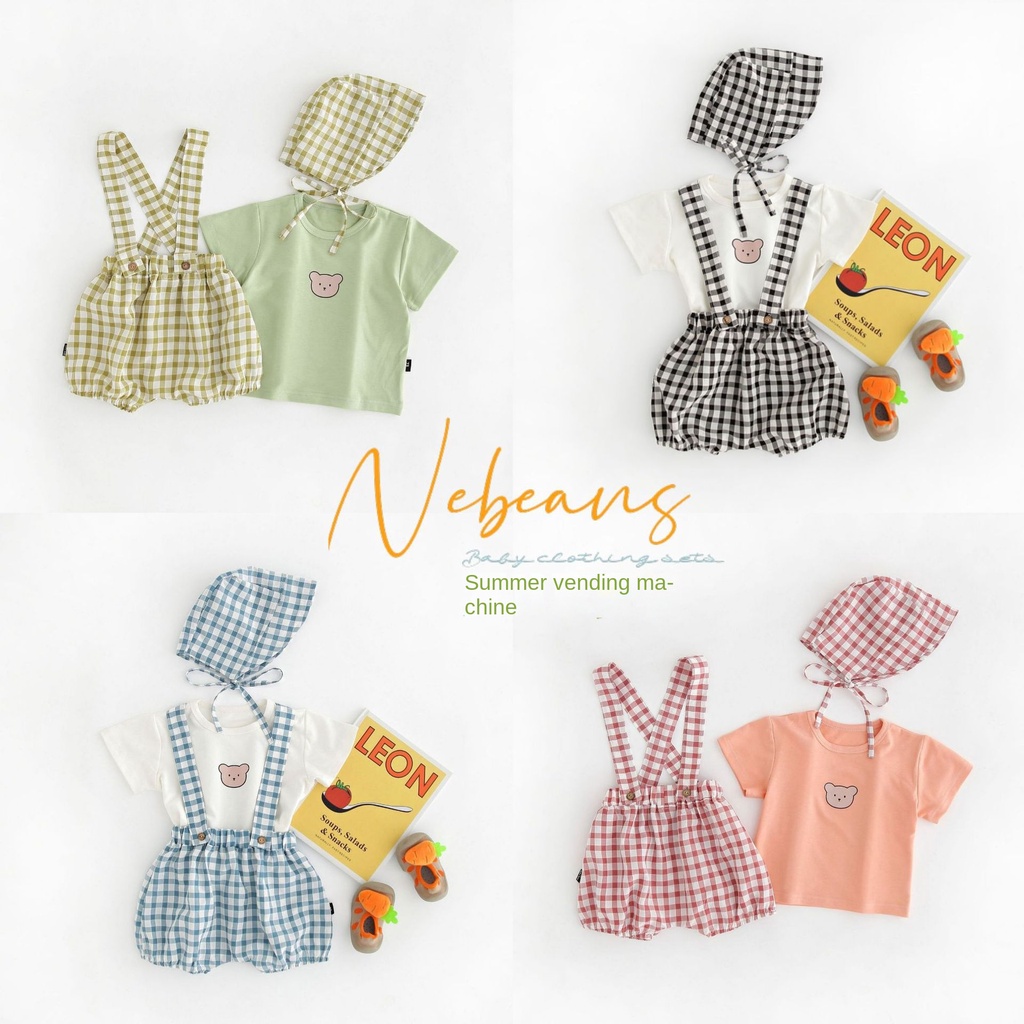 Set Áo Thun Ba Lỗ + Quần Yếm Hình Gấu Đáng Yêu Cho Bé