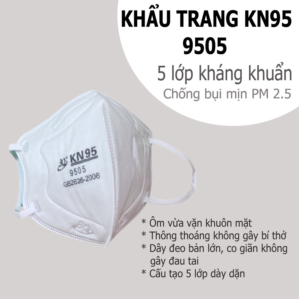 HỘP 10 CÁI KHẨU TRANG KN95 9505  5 LỚP CHỐNG  VI KHUẨN, KHÁNG BỤI MỊN PM 2.5