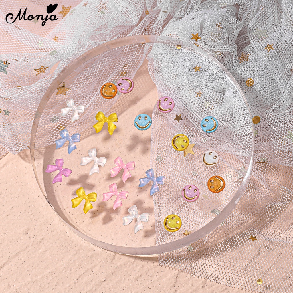 Túi 20 phụ kiện đính móng tay nghệ thuật MONJA kiểu nơ/ bướm/ mặt cười/ kẹo mút/ váy 3D nhựa resin nhiều màu xinh xắn