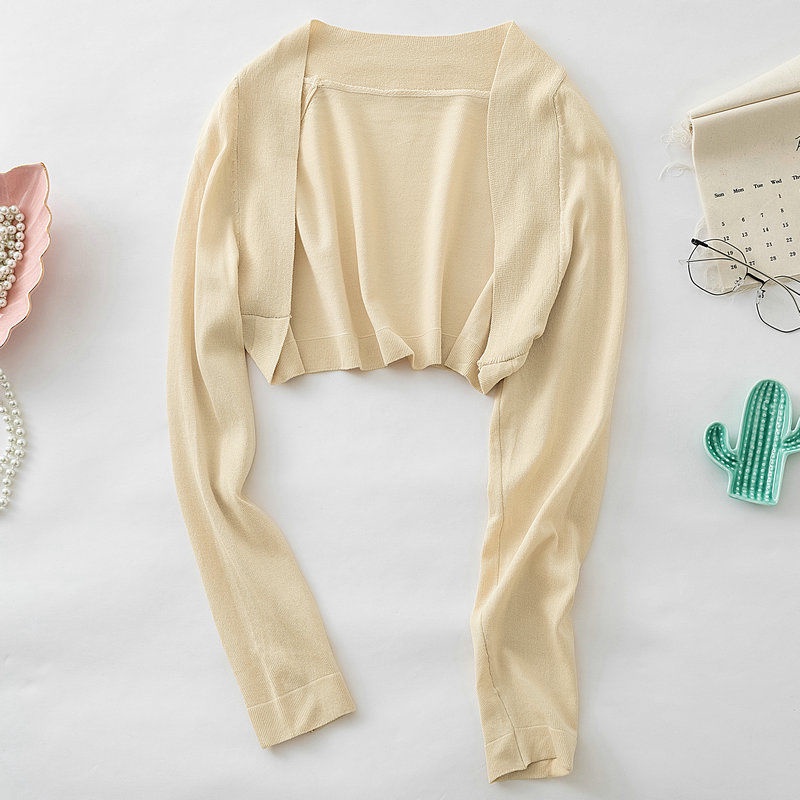 Áo Cardigan Dệt Kim Lụa Mát Màu Trắng Phong Cách Mới Dành Cho Nữ