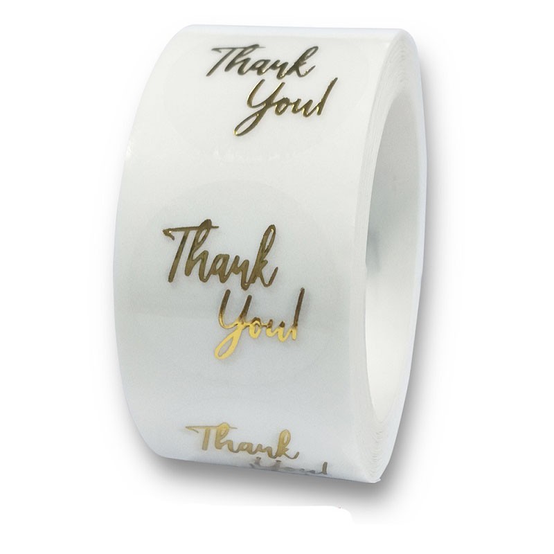 Cuộn 500 miếng dán niêm phong trang trí trong suốt họa tiết chữ Thank You màu vàng tiện lợi