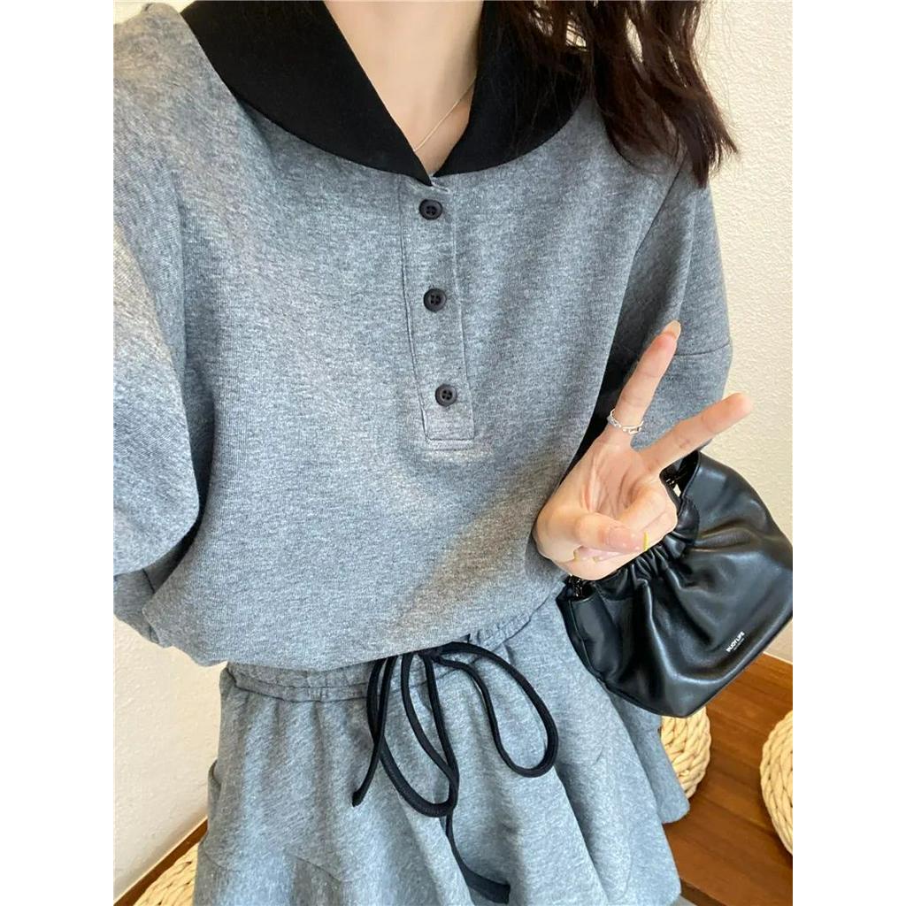 Set 2 Món Nữ Sinh, Phong Cách Nữ Học Sinh Trẻ Trung Cá Tính Màu Xám Dành Cho Bạn Gái