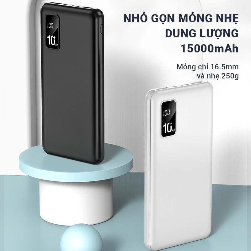 Pin sạc dự phòng Cát Thái Y65 dung lượng 15000mAh hỗ trợ sạc nhanh tốc độ 2.1A 2 cổng ra USB 2 cổng sạc vào Micro/Type-C