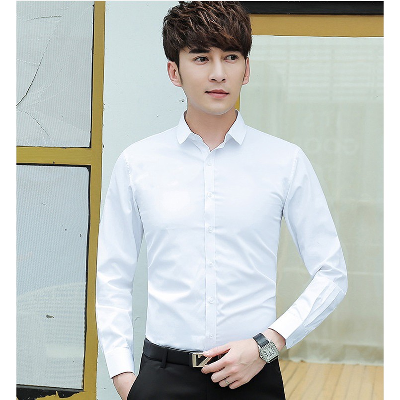 Sơ mi Nam dài tay màu trắng trơn | BigBuy360 - bigbuy360.vn