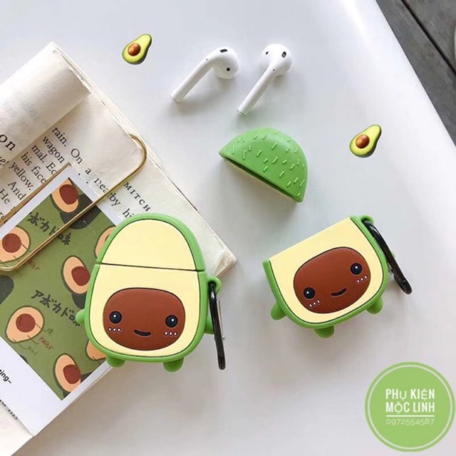 🥑 Case Quả bơ avocado 🥑 Vỏ bao Airpods 2 AirPod đựng tai nghe không dây i11 i12 i18 ... tặng kèm móc đeo