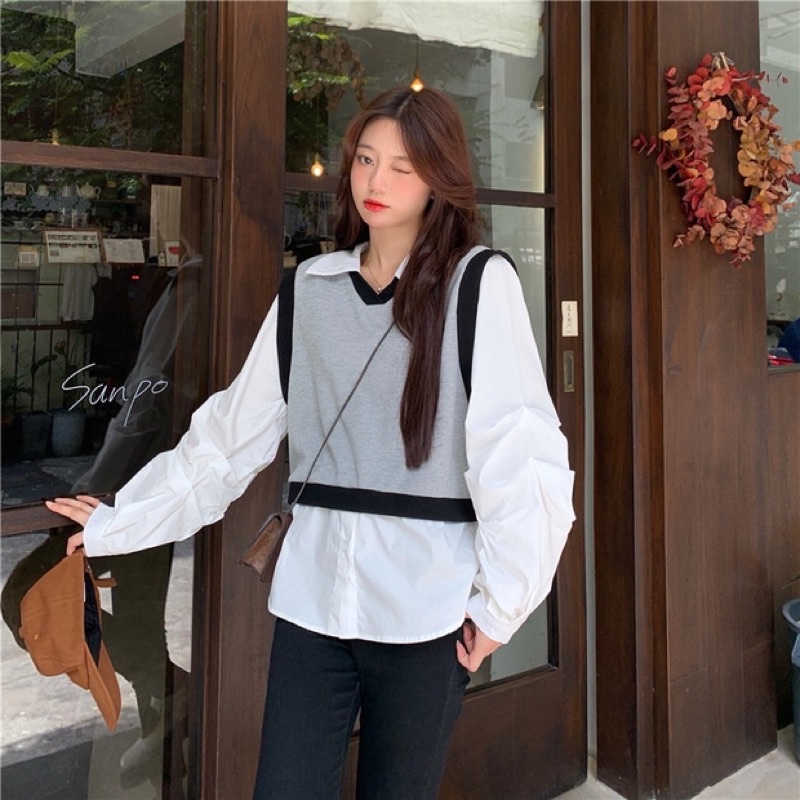 Áo sơmi liền gile ulzzang