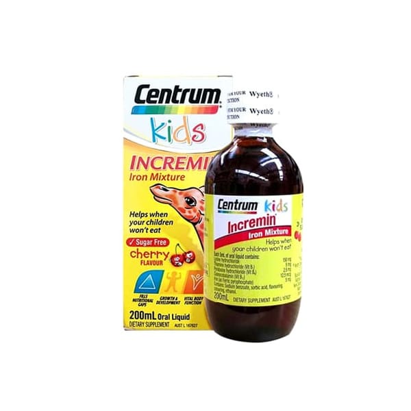 Siro Centrum Kids Incremin Iron Mixture, Úc (200ml) giúp ăn ngon miệng hấp thu tốt hơn cho trẻ biếng ăn từ 6 tháng tuổi