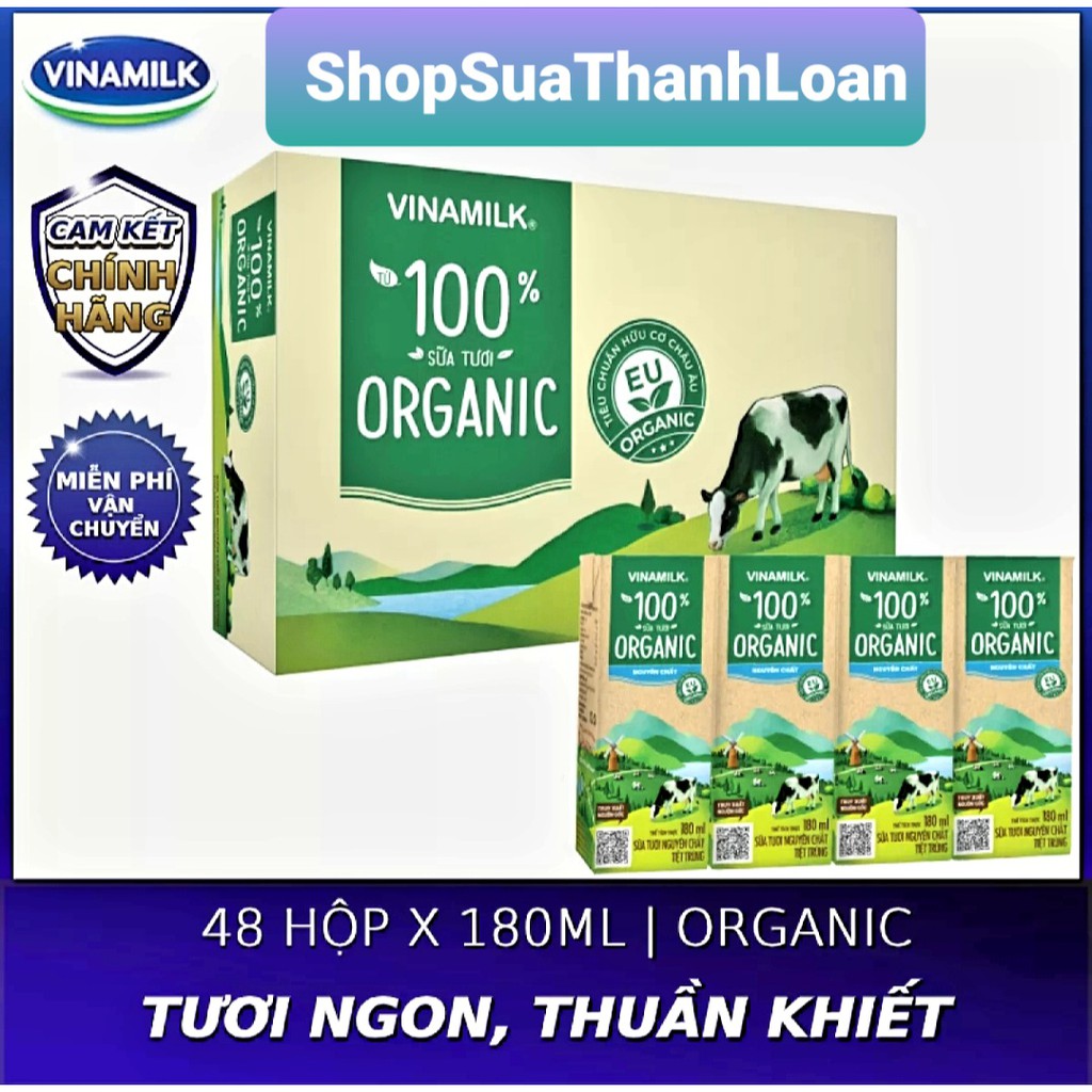 [HSD T8-2022] Thùng 48 Hộp Sữa tươi tiệt trùng Vinamilk 100% Organic không đường 180ml