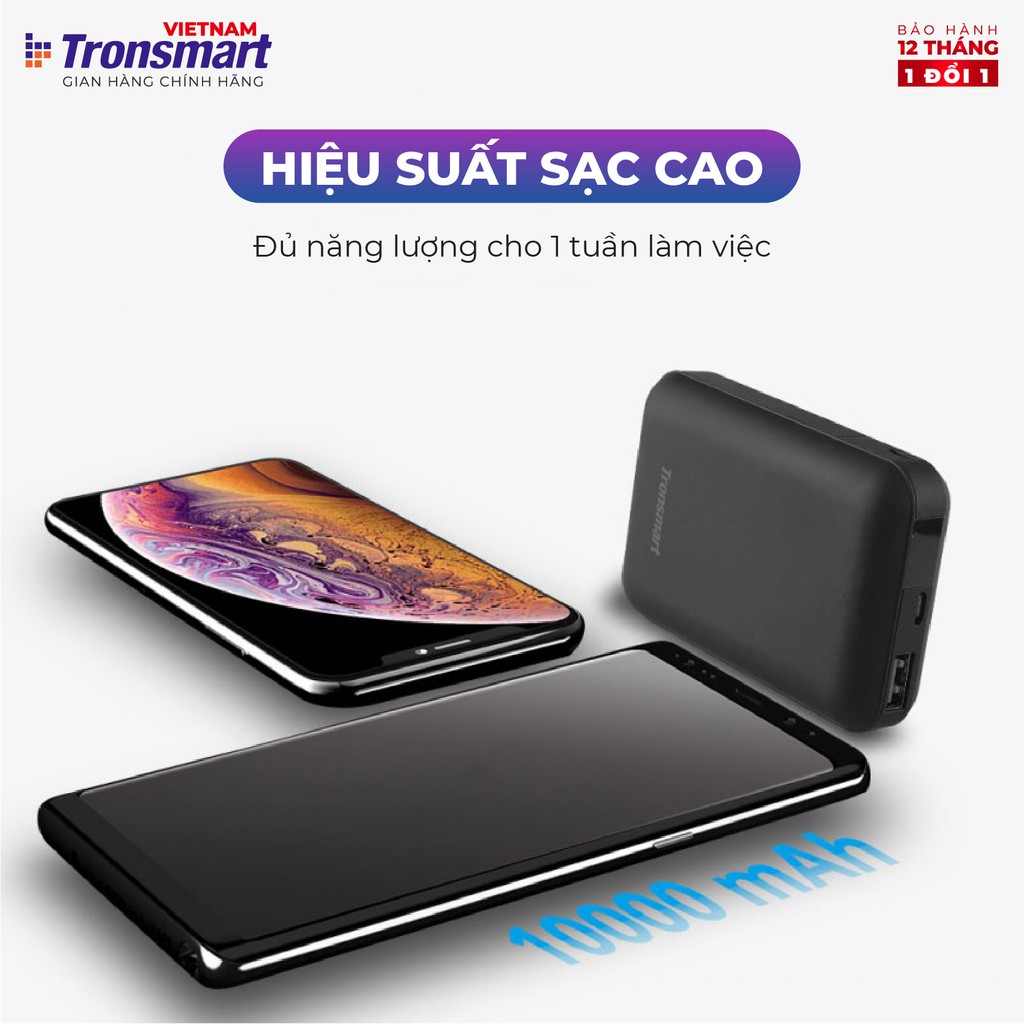 Sạc dự phòng 10000mAh Tronsmart PB10 Sạc nhanh Led hiển thị PIN - Hàng chính hãng - Bảo hành 12 tháng 1 đổi 1