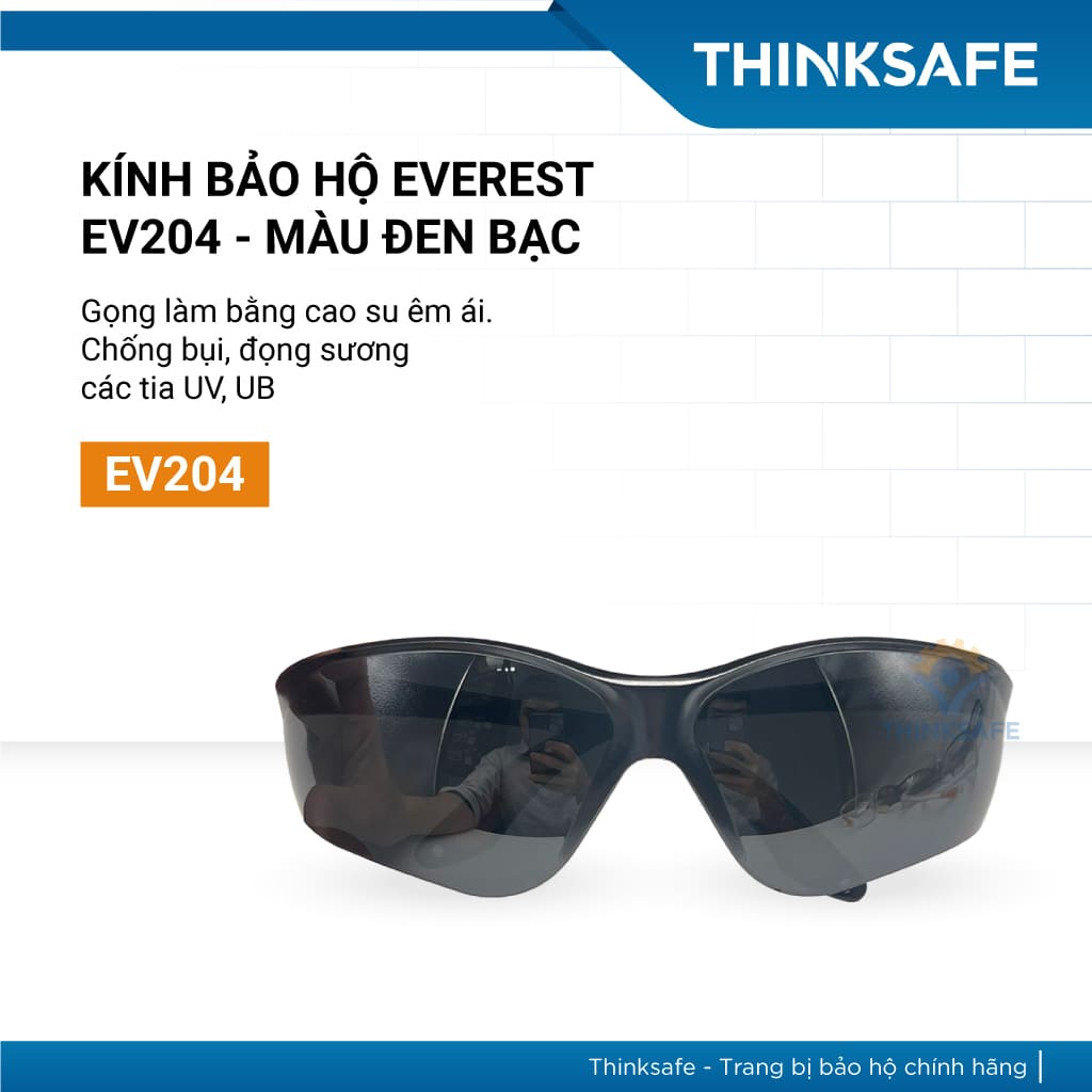Kính bảo hộ EV204 đen bạc chống chói chống bụi chống tia UV chống mờ sương Kính chống bụi đi đường -  THINKSAFE