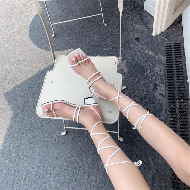 Sandal cao gót nữ 5P GÓT VUÔNG CHIẾN BINH DÂY BÚN siêu xinh