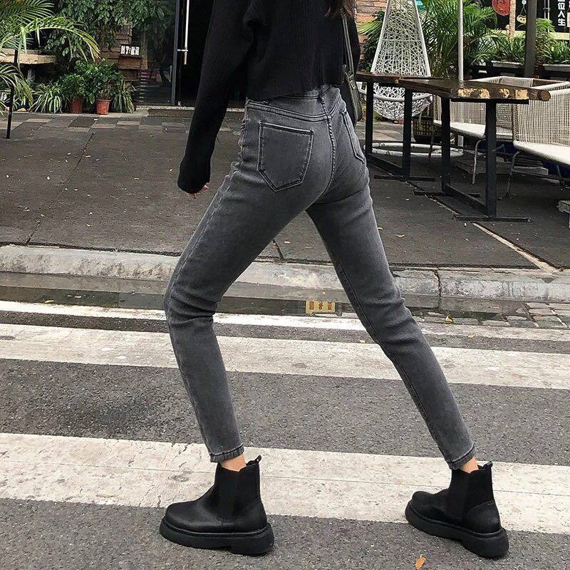 25-32 Women's high waist Korean style Jeans student slim long trousers high slime stretch pencil pants