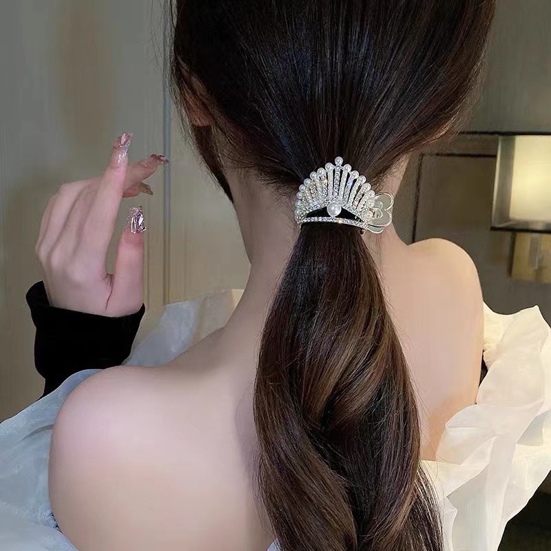 Kẹp tóc càng cua hình vương miện đính hạt lấp lánh phong cách hàn quốc