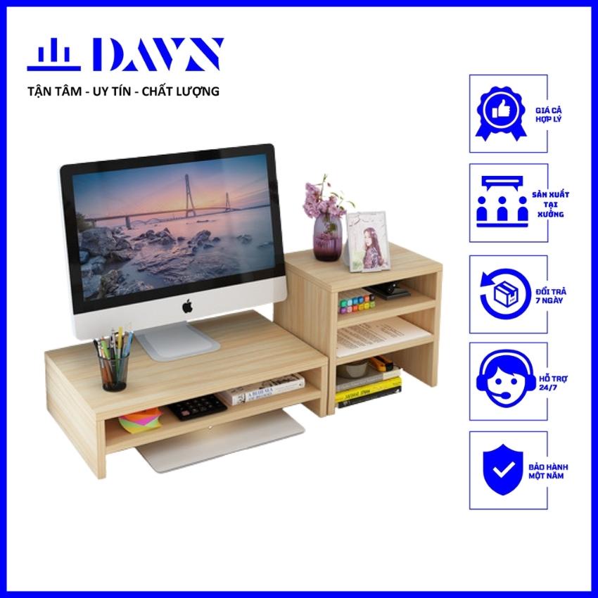 Combo kệ để màn hình máy tính chống mỏi lưng đau vai gáy, mỏi mắt DA111 + kệ sách DA112 phong cách hiện đại, trẻ trung.