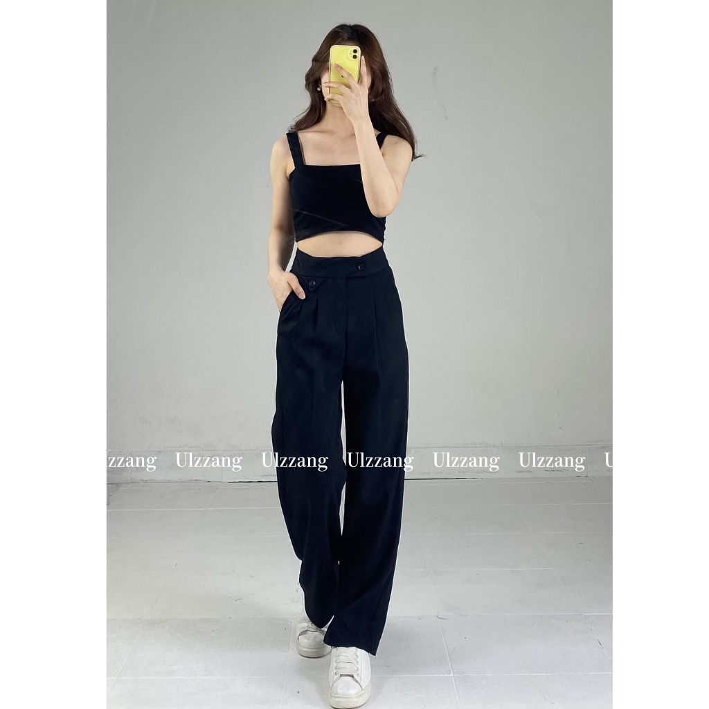 (Ảnh thật) Quần culottes vải chất ruby cao cấp dáng suông nắp túi Quansuongcaptuitamgiac255