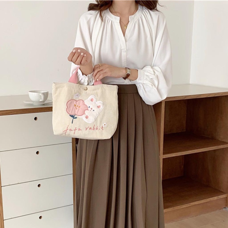 Túi Tote Vải Nhung Có Tay Cầm Đựng Đồ Ăn Trưa Tiện Dụng