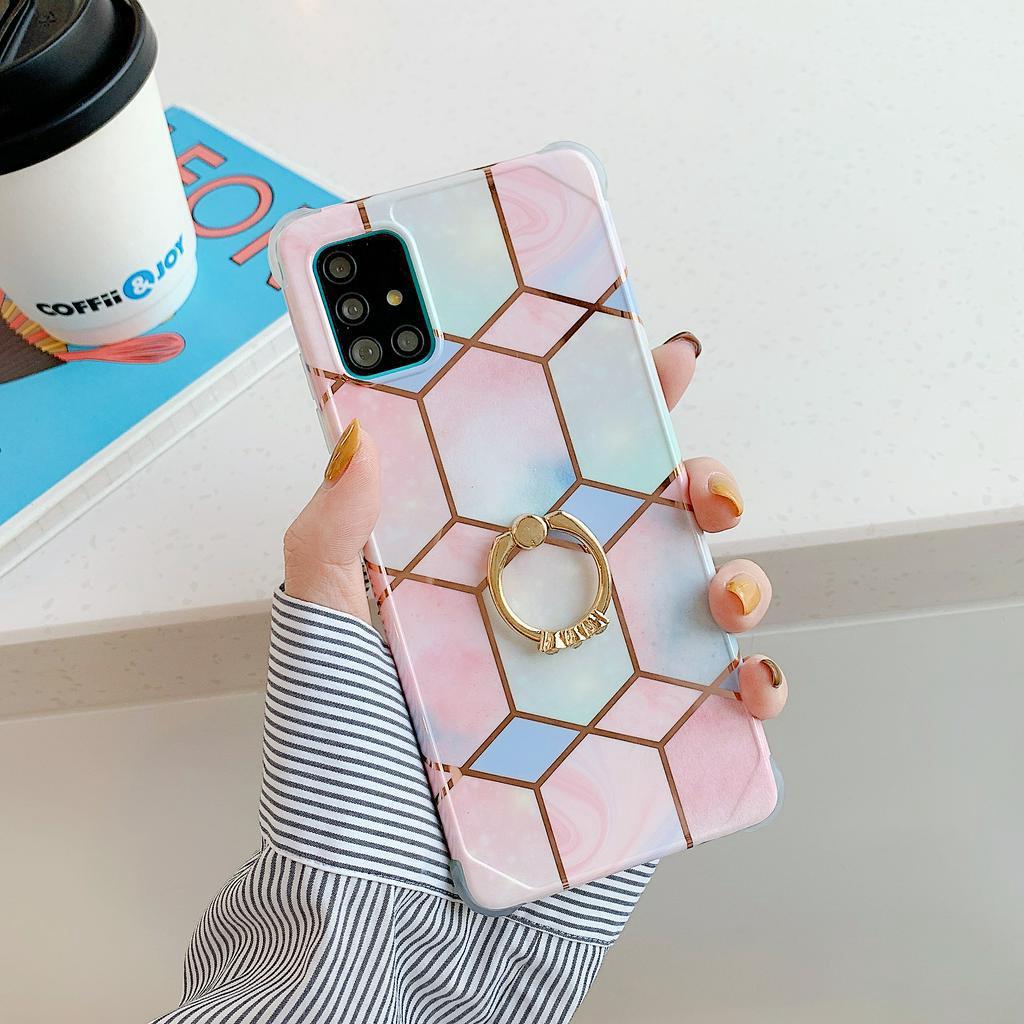 Ốp điện thoại họa tiết vân đá cẩm thạch hình học có nhẫn đỡ cho Samsung Galaxy S20 FE S20 Ultra S21 Plus S10