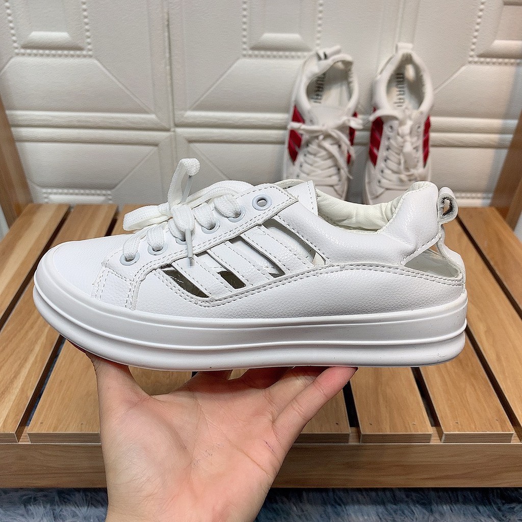 Giày thể thao nữ trắng sneaker trắng đế bánh mỳ hở gót 2X09
