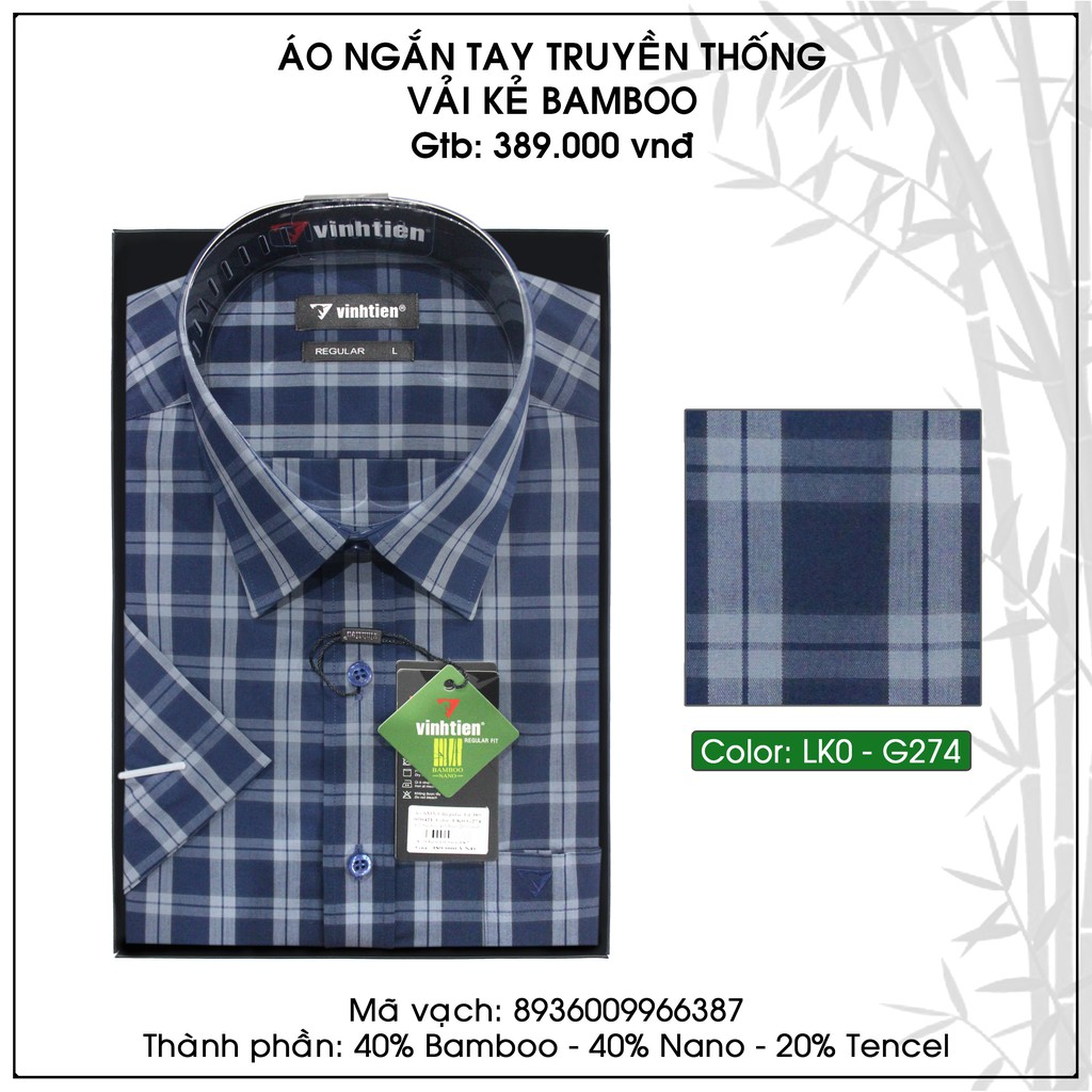 Áo Sơ Mi Ngắn Tay Regular Caro Bamboo Vạt Ngang Vĩnh Tiến 389 | BigBuy360 - bigbuy360.vn