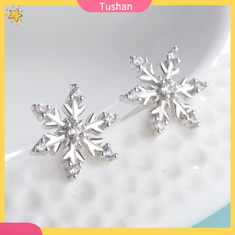 TUSH_Elegant Women Rhinestone Inlaid Snowflake Ear Stud Earrings Jewelry Xmas Gift