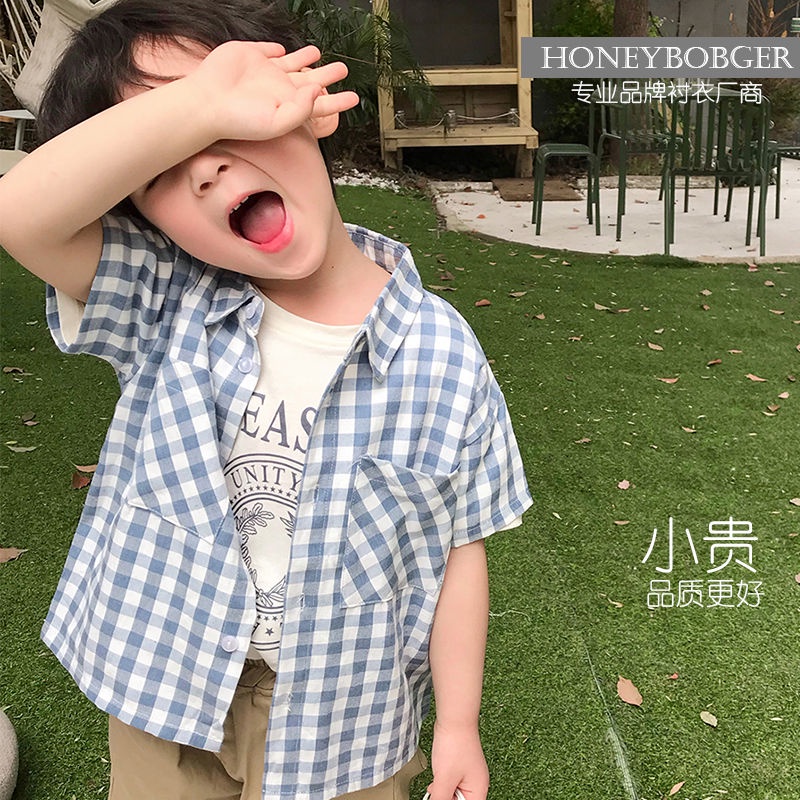 [Babycat] Áo Sơ Mi Tay Ngắn Dáng Rộng Họa Tiết Sọc Caro Phong Cách Nhật Bản Hàn Quốc Thời Trang Mùa Hè Dành Cho Bé Trai