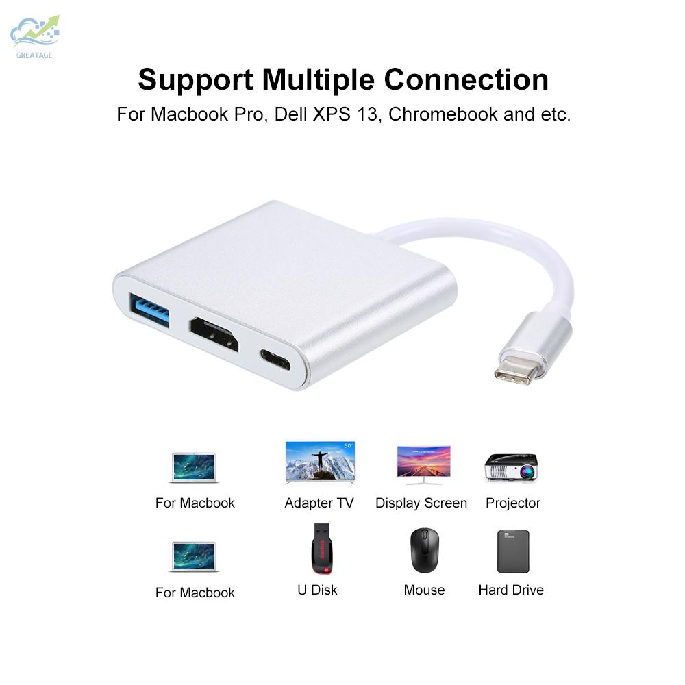 Cáp Sạc Usb 3.1 Type-C Sang Usb 3.0 / Hd / Type-C Hub Usb-C 3 Trong 1 Cho Macbook Pro / Dell Xps 13