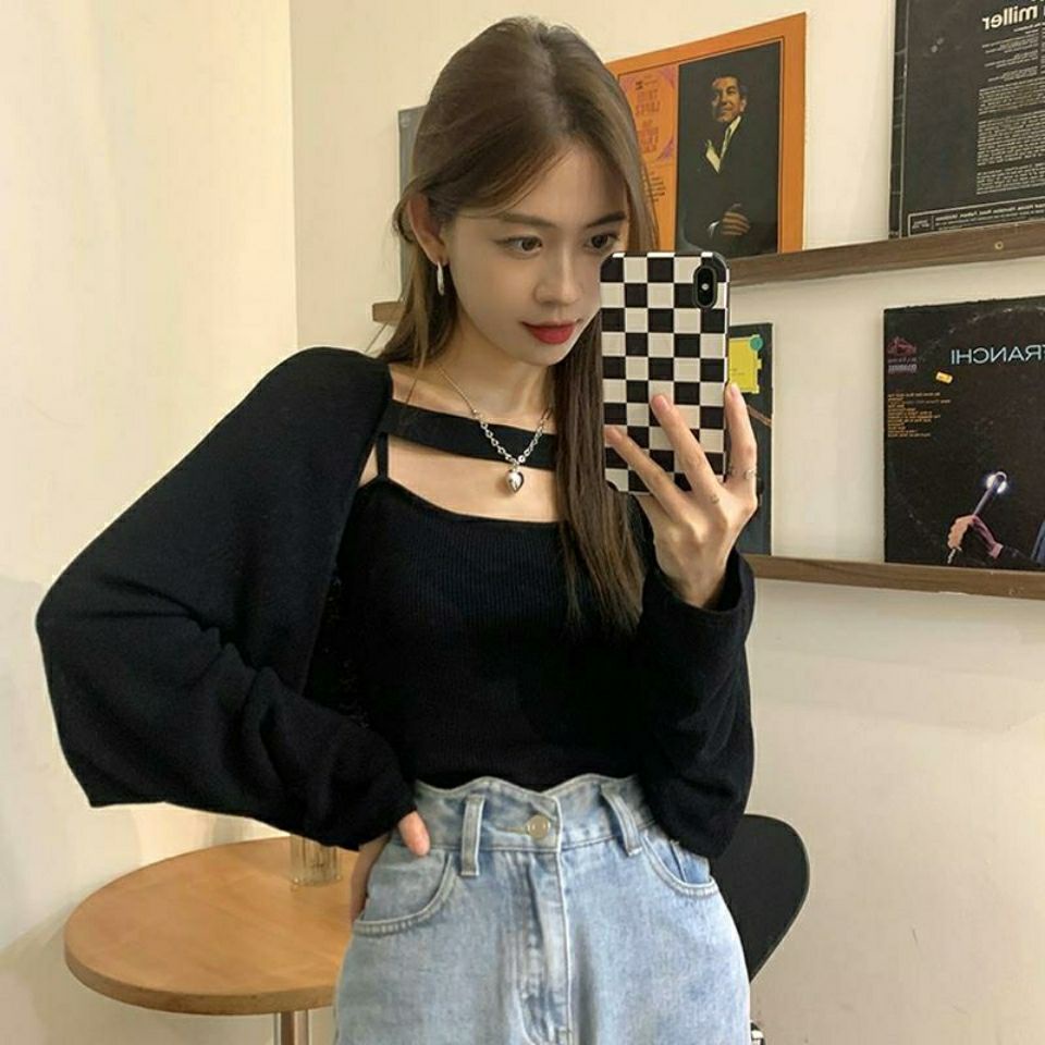 COZOK Bộ áo khoác cardigan dài tay + áo không tay thời trang