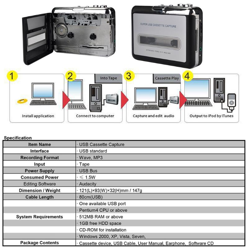 Bộ Chuyển Đổi Băng Cát Sét Sang MP3 USB Cho Laptop Và Máy Tính Cá Nhân