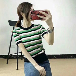 Áo len kẻ cộc tay