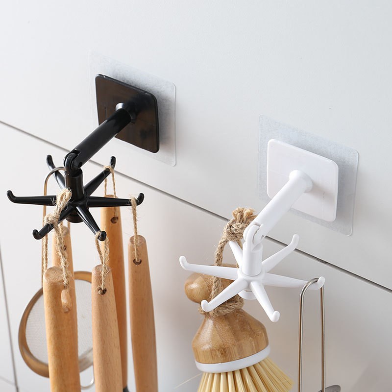 Móc treo dán tường có 6 nhánh xoay 360° - giá treo đồ nhà bếp móc chìa khóa decor trang trí nhà cừa