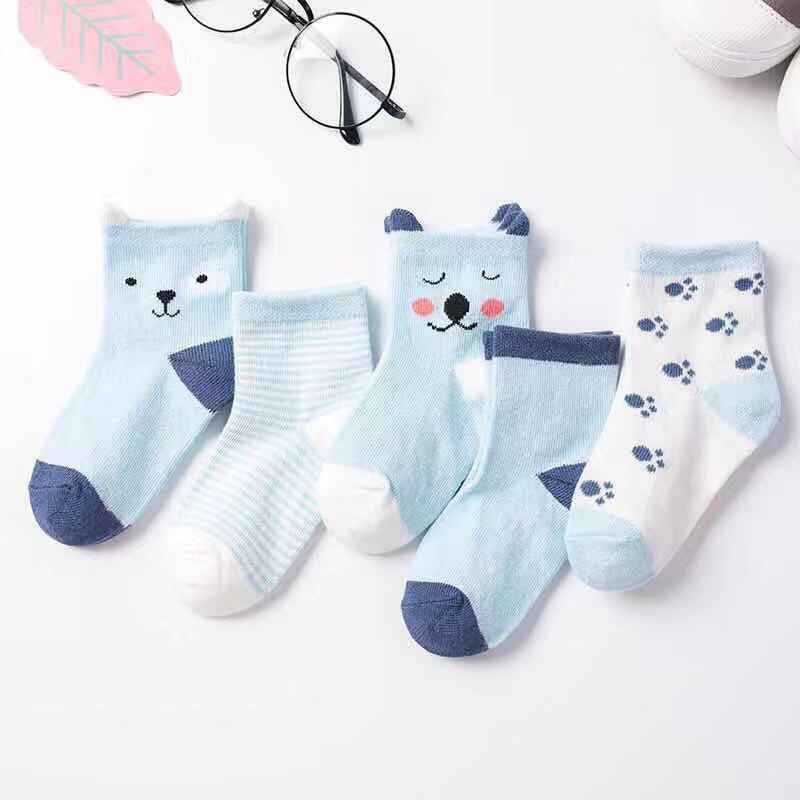 Set 5 đôi tất mèo cotton cho bé trai, gái sơ sinh 0-12 tháng