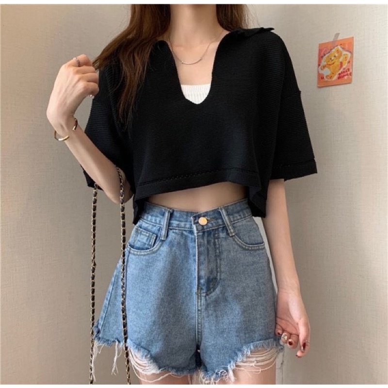 ÁO CROPTOP TAY LỠ XẺ TRƯỚC XINH  X3