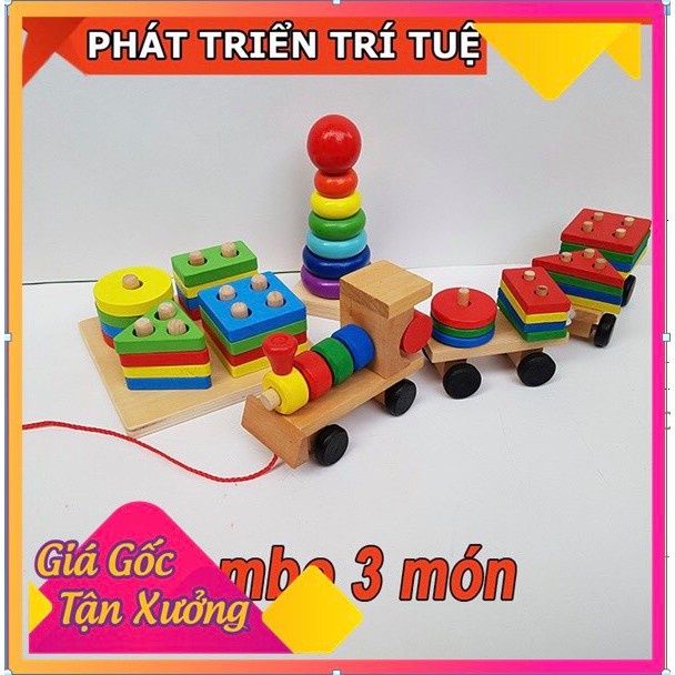 Combo 3 món đồ chơi gỗ phát triển trí tuệ - đồ chơi thông minh giao cụ màm non kích thích bé phát triển tư duy toàn diện