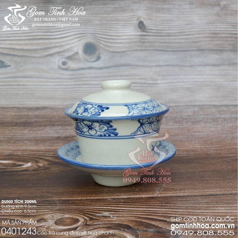 Cốc trà cung đình vẽ hoa chanh cổ gốm sứ Bát Tràng