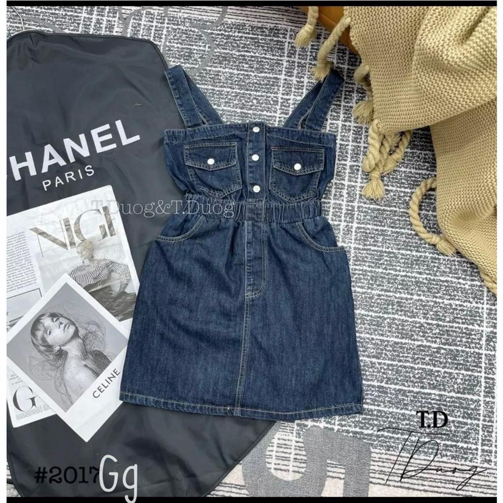 đầm jean 2 dây 2 túi trước hot