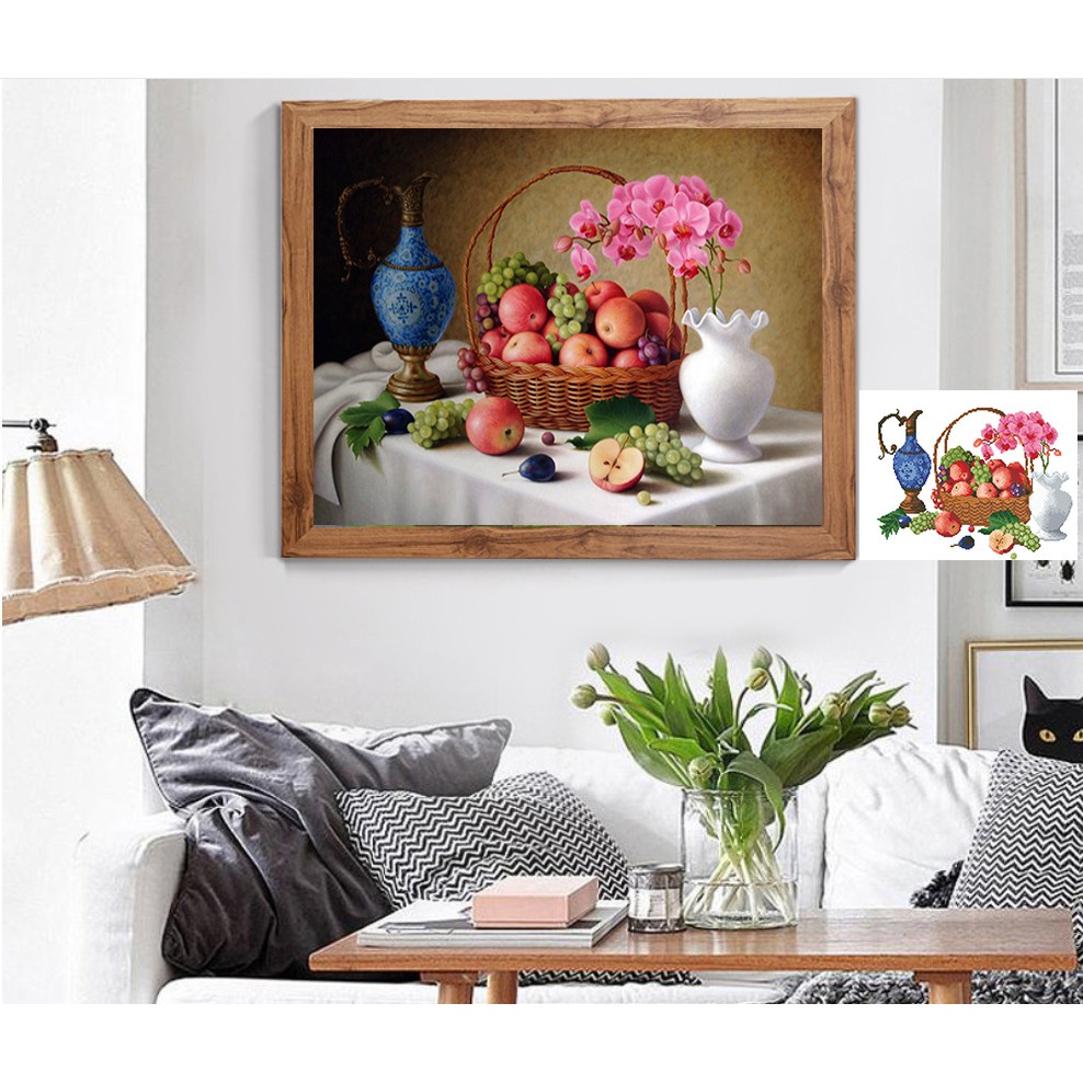 Tranh gắn đá bình hoa KT:65x50cm.tranh đính đá chưa đính.