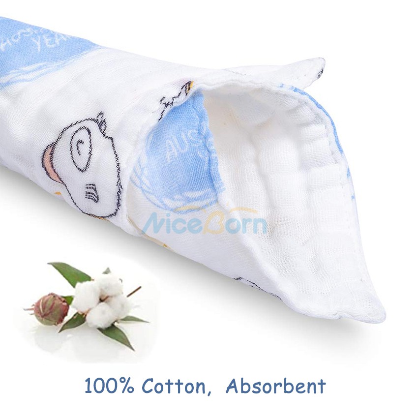 Set 5 yếm ăn 100% Cotton mềm mại thấm hút tốt 6 lớp cho bé