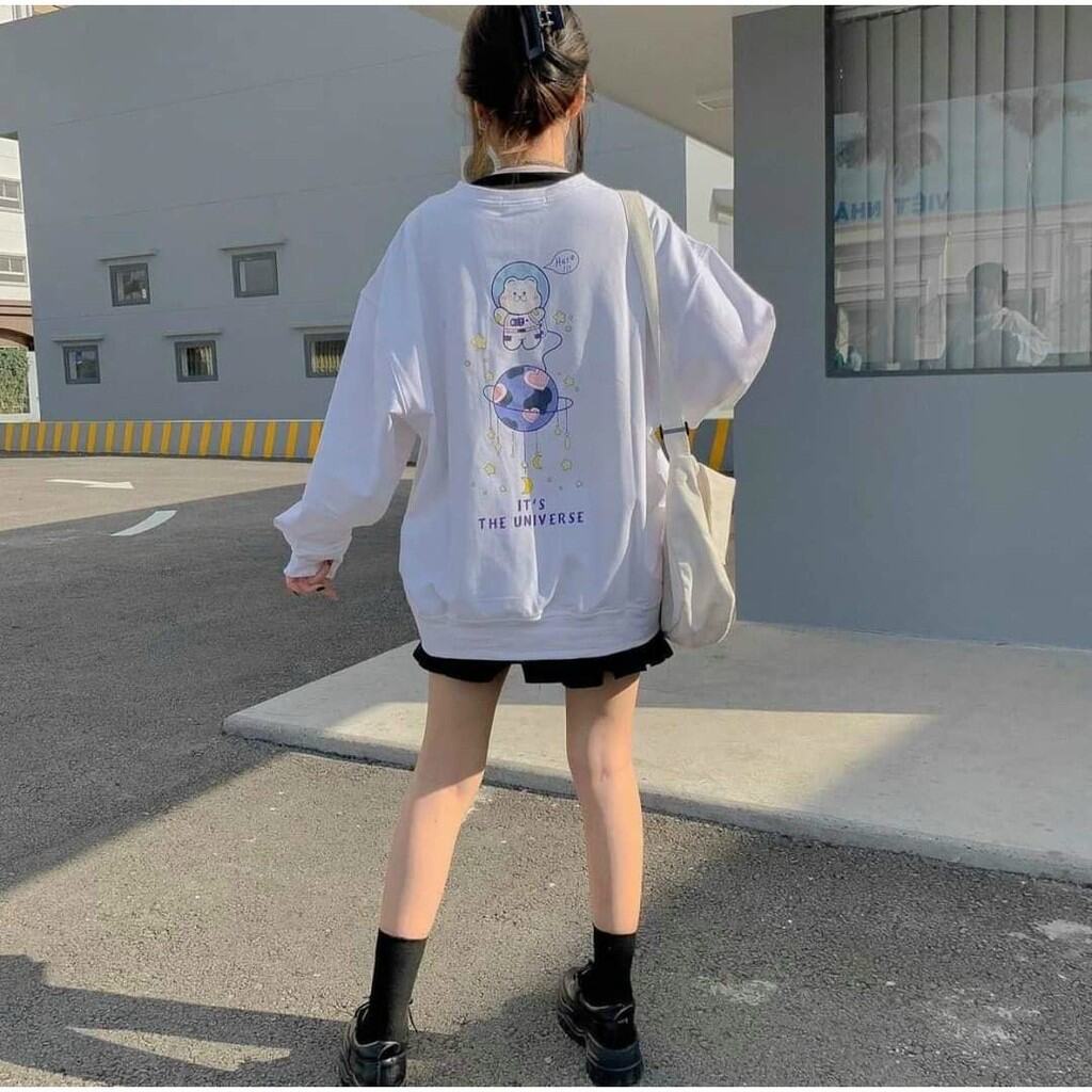 Áo Sweater Form Rộng, Chất Nỉ Cao Cấp Dày Dặn in Phối Hình Chú Gấu Phi Hành Giá Cute.Tp