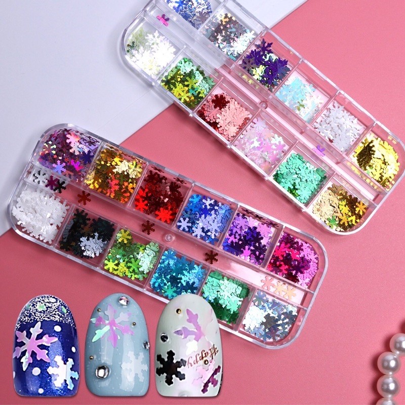 Sequin kim tuyến hoa tuyết nail-bông tuyết Giáng sinh Noel trang trí móng