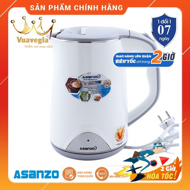 Ấm Đun Siêu Tốc 2 lớp cao cấp INOX 304 Asanzo SK-1815 (1.5 lít)