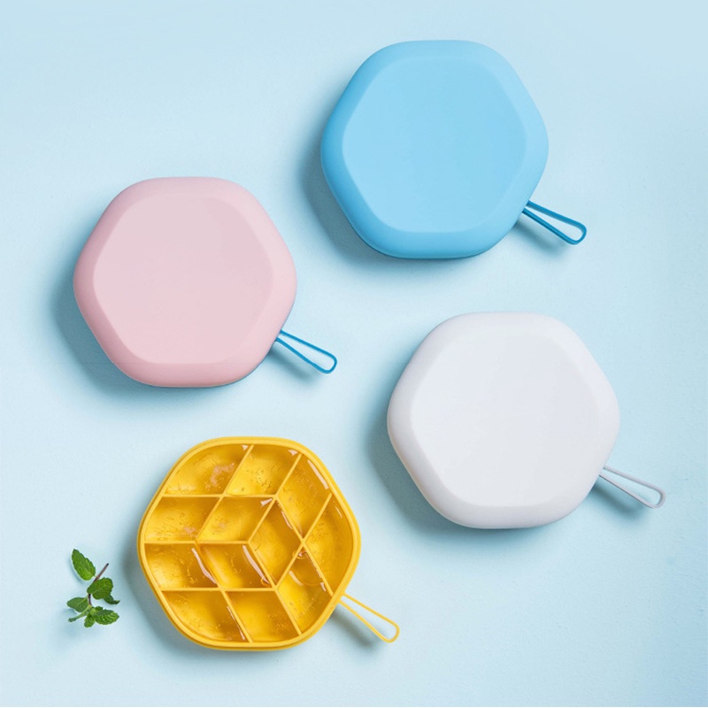 Khuôn Silicone làm đá viên hình lục giác có nắp DIY