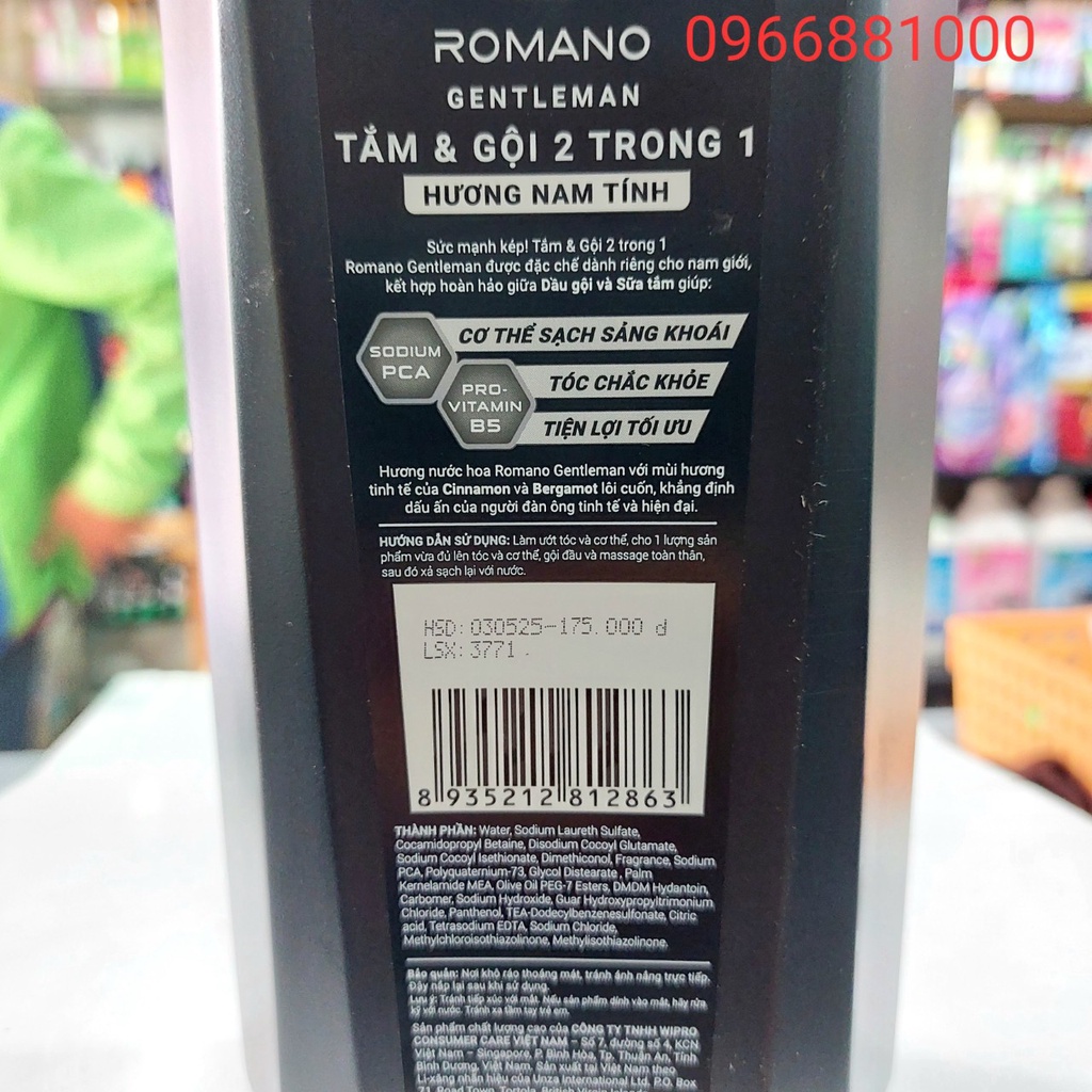 Romano Tắm Gội 2in1 650g Đen Gentleman