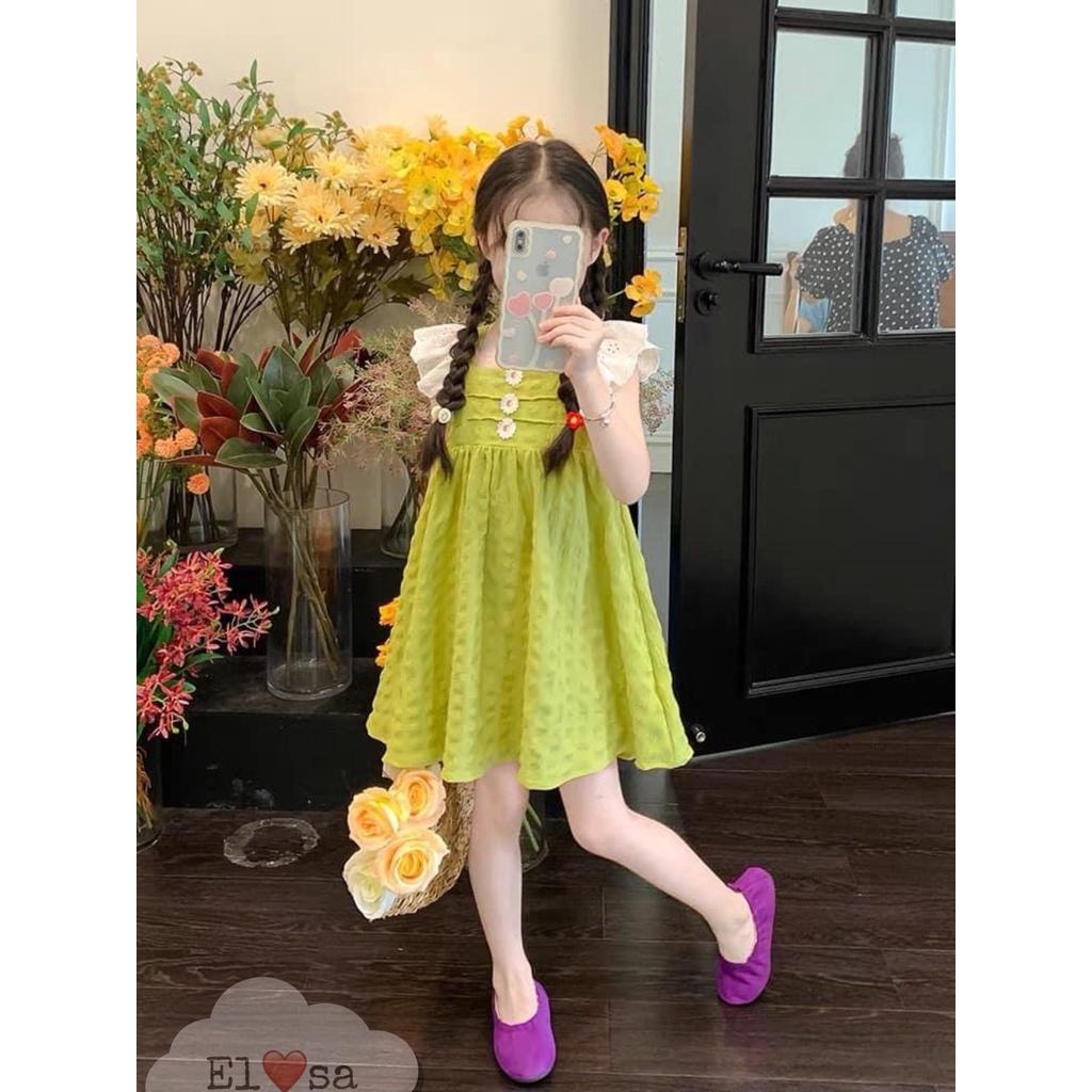 Váy bé gái dáng xòe xanh cốm hot trend cho bé 8-18kg