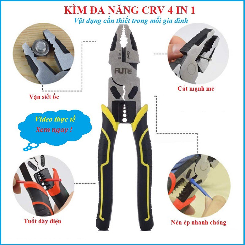 Kìm,Kiềm đa năng CRV cắt đứt mọi loại kim loại nhật bản 5 in 1- FUTE Nhật Bản - Kim Điện Đa Năng Trợ Lực Cắt Kim Loại